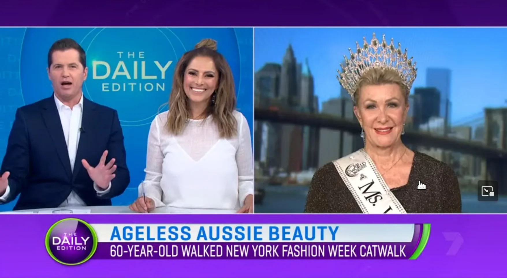 Channel 7 The Daily Edition (11 February, 2019) Robbie Canner appears live from New York after walking the catwalk at New York Fashion Week 2019