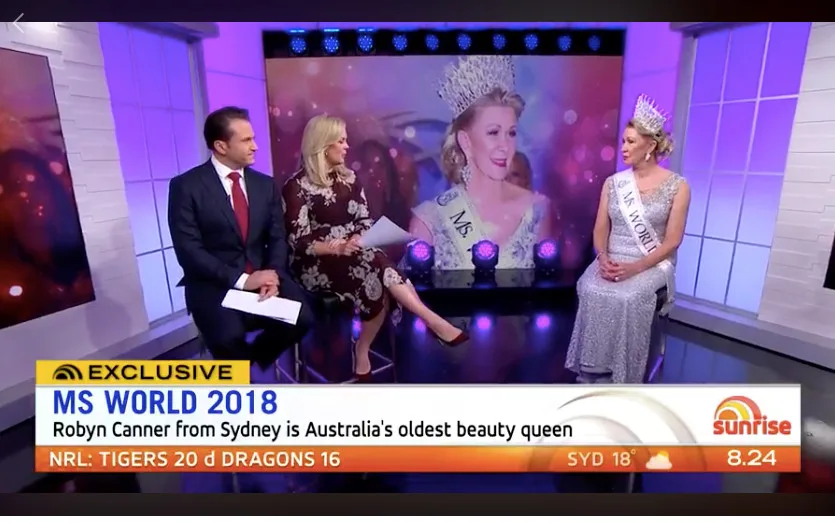Sunrise (16 July, 2018) Meet Australia's OLDEST beauty queen! 60-year-old Sydneysider Robyn Canner has just been crowned Ms World 2018, and she wants women to know they can look and feel beautiful at ANY age! 💐